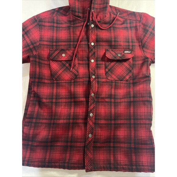 Mens Dickies Red Plaid Lined Jacket With Hood Size Large 42-44 - Picture 3 of 9